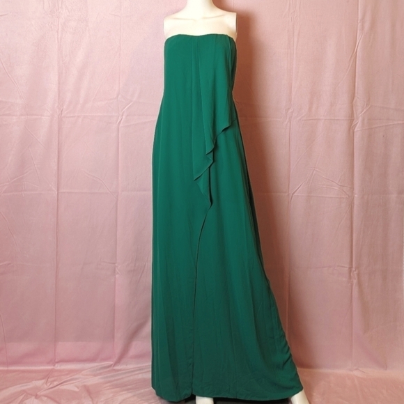 BCBGMaxAzria Ultra Green Strapless Flowy Maxi Semiformal Cocktail Beach Dress 4 - Picture 1 of 11